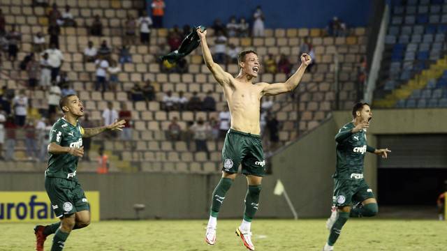 Jogadores do Palmeiras comemoram a classificação para a final da Copa São Paulo
