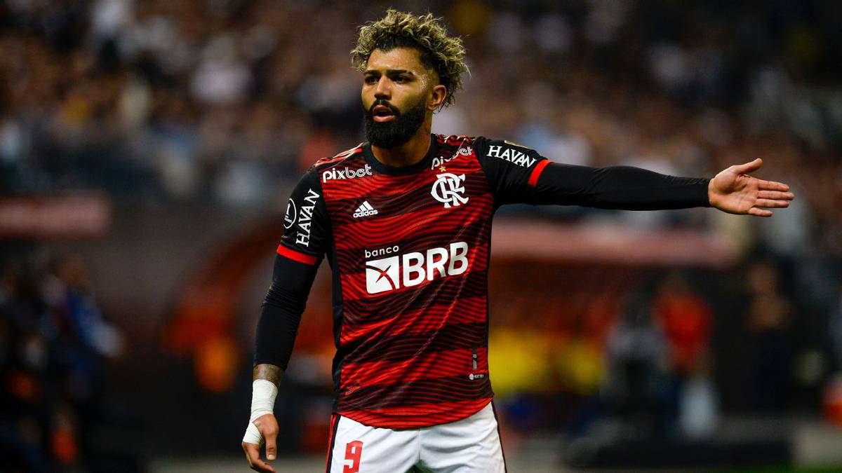 Gabigol, do Flamengo, durante jogo de ida das quartas de final da Conmebol Libertadores contra o Corinthians, na Neo Química Arena