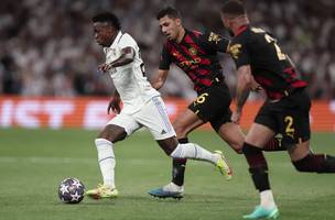 Vini Jr. brilha e ganha força para prêmio de melhor do mundo mesmo com empate entre Real Madrid e Manchester City (Foto: GE)