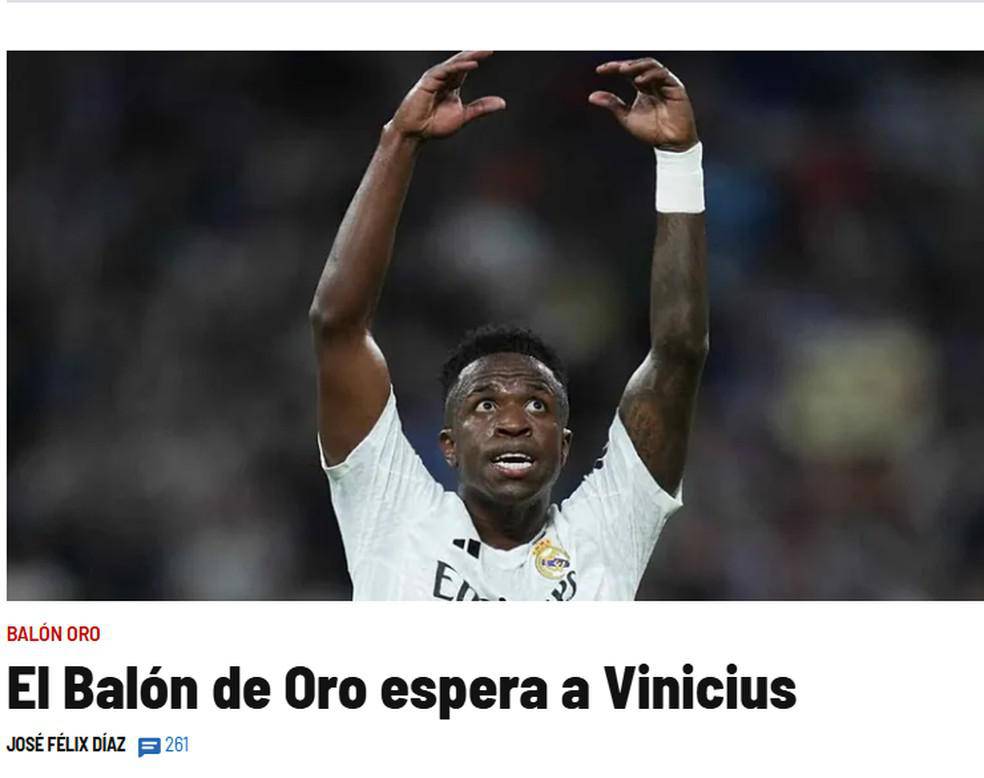 Jornal "Marca" coloca Vinicius Junior como favorito a Bola de Ouro