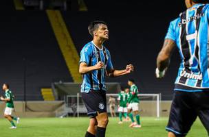 Lucca comemora gol do Gremio sobre o Palmeiras (Foto: ANGELO PIERETTI/GREMIO FBPA)