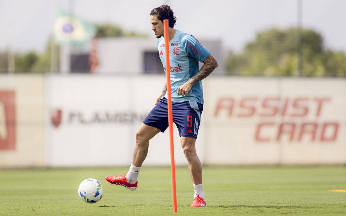 Pedro em acao durante treino do Flamengo