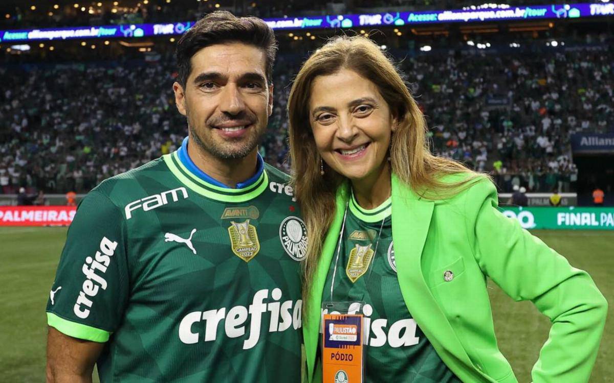 Abel Ferreira, treinador do Palmeiras, e Leila Pereira, presidente do clube