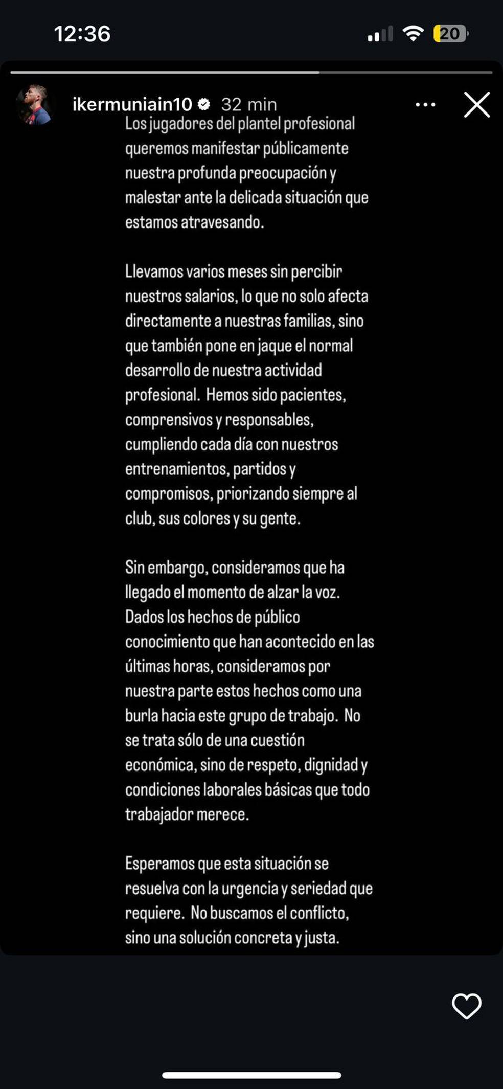Iker Muniain se pronuncia em nome dos jogadores do San Lorenzo: "Meses sem receber salarios"