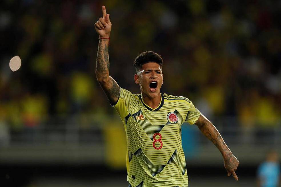 Jorge Carrascal comemora gol da Colombia no Pre-Olimpico