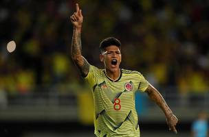 Jorge Carrascal comemora gol da Colombia no Pre-Olimpico (Foto: Ernesto Guzman / EFE)