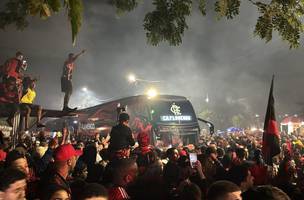 Torcida do Flamengo faz festa para receber o time no Galeao (Foto: Joao Alexandre Borges / Agencia O Dia)