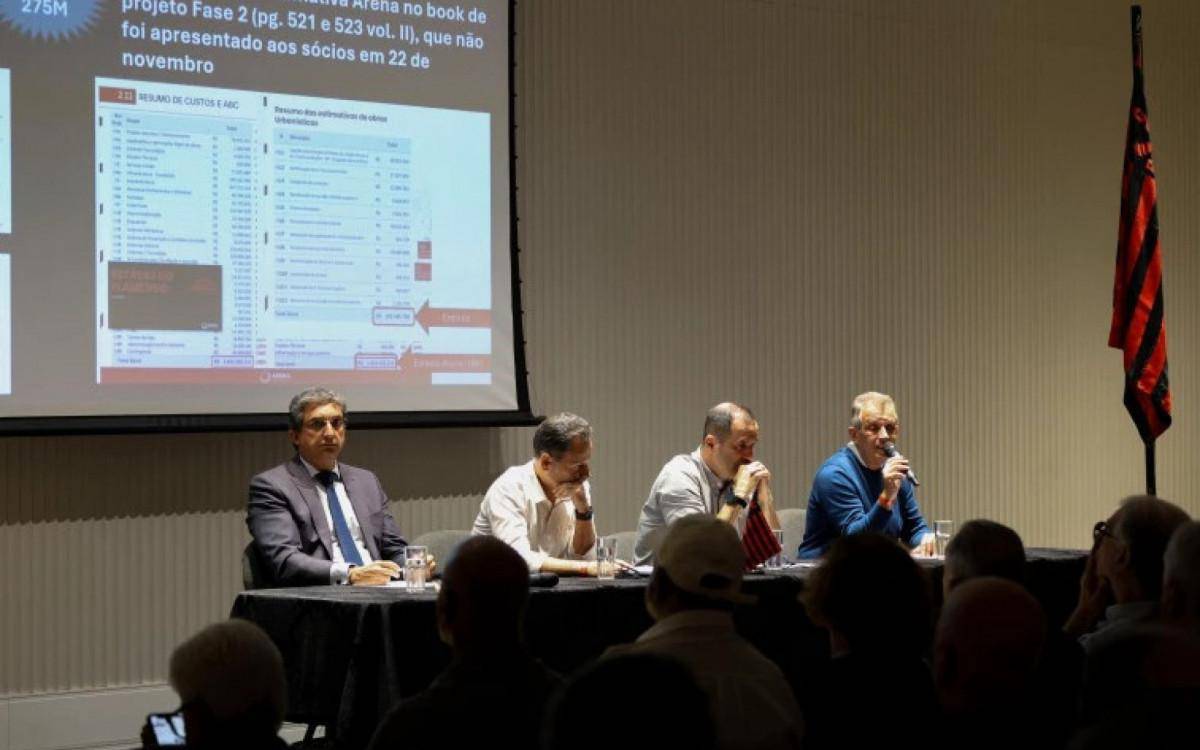 Bap discursa em apresentacao sobre o estadio do Flamengo