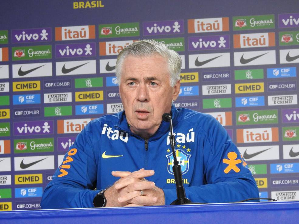 Carlo Ancelotti, tecnico da selecao brasileira, em entrevista coletiva