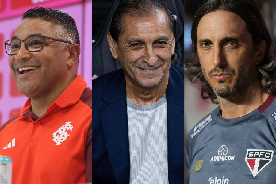 Roger Machado, Ramon Diaz e Luis Zubeldia estao livres no mercado. Fotos: reproducao/Internacional, Corinthians e Sao Paulo FC