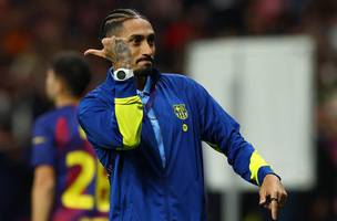 Raphinha apos o duelo entre Barcelona e Atletico de Madrid. (Foto: Reuters)