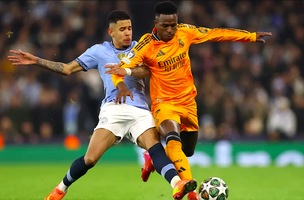 Savinho e Vinicius Junior em ação durante Manchester City x Real Madrid. (Foto: Europa Press Sports/Europa Press Sports)