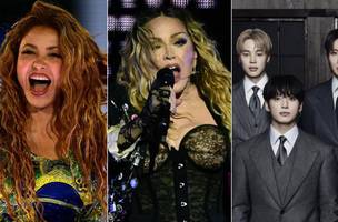 Shakira, Madonna e BTS serao as atracoes da final da Copa do Mundo (Foto: Pablo PORCIUNCULA / AFP e Divulgacao/BTS)