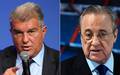Joan Laporta e Florentino Perez, presidentes de Barcelona e Real Madrid (Foto: LLUIS GENE / AFP e OSCAR DEL POZO / AFP