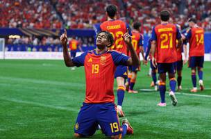 Lamine Yamal celebra gol marcado pela Espanha na Copa do Mundo (Foto: Divulgacao / Selecao Espanhola)