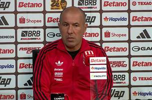Leonardo Jardim em entrevista coletiva apos Flamengo x Olimpia. (Foto: Reproducao/FlamengoTV)