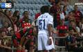 Lorran e chamado para entrar no Flamengo x Lausanne apos ja ter sido substituido. (Foto: Reproducao / sportv